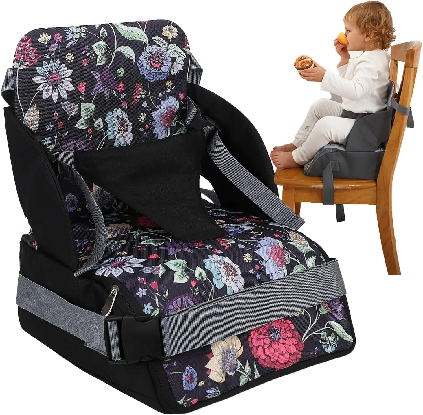 Chair Pad to Raise Seat Height, Dining Table Chair Seat Protector, Large Capacity Mommy Bag Shoulder Diaper Bag (Purple Flowers,Standard)