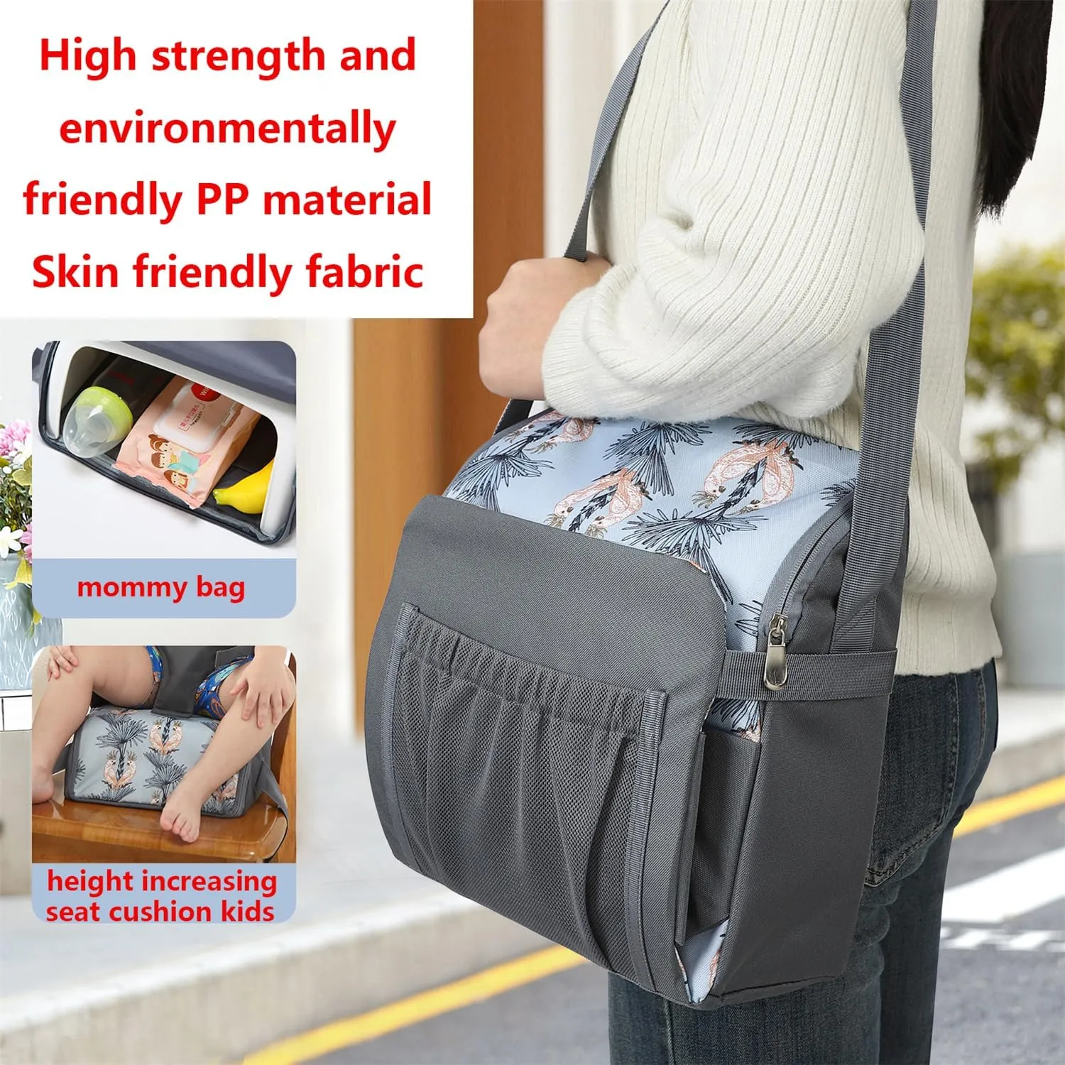 Chair Pad to Raise Seat Height, Dining Table Chair Seat Protector, Large Capacity Mommy Bag Shoulder Diaper Bag (Purple Flowers,Standard)