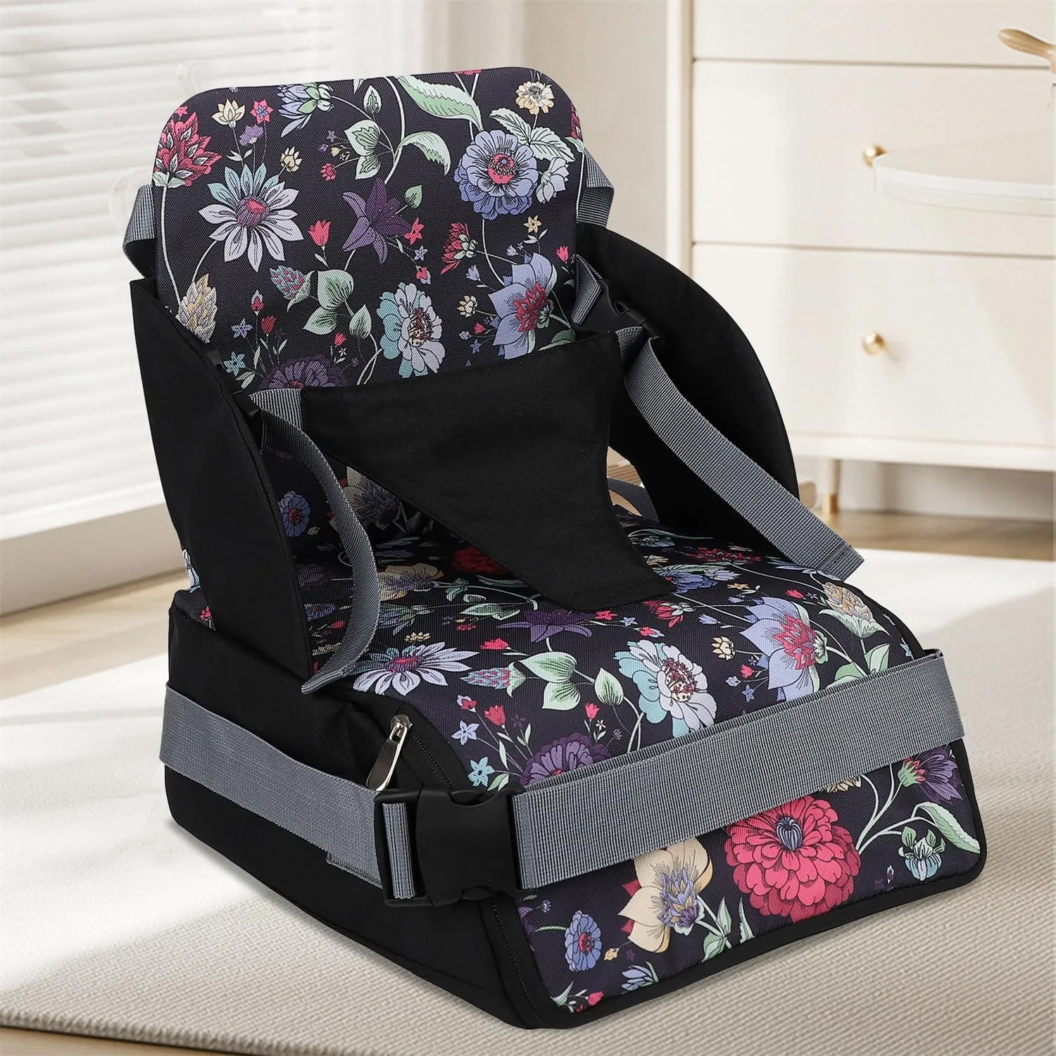 Chair Pad to Raise Seat Height, Dining Table Chair Seat Protector, Large Capacity Mommy Bag Shoulder Diaper Bag (Purple Flowers,Standard)