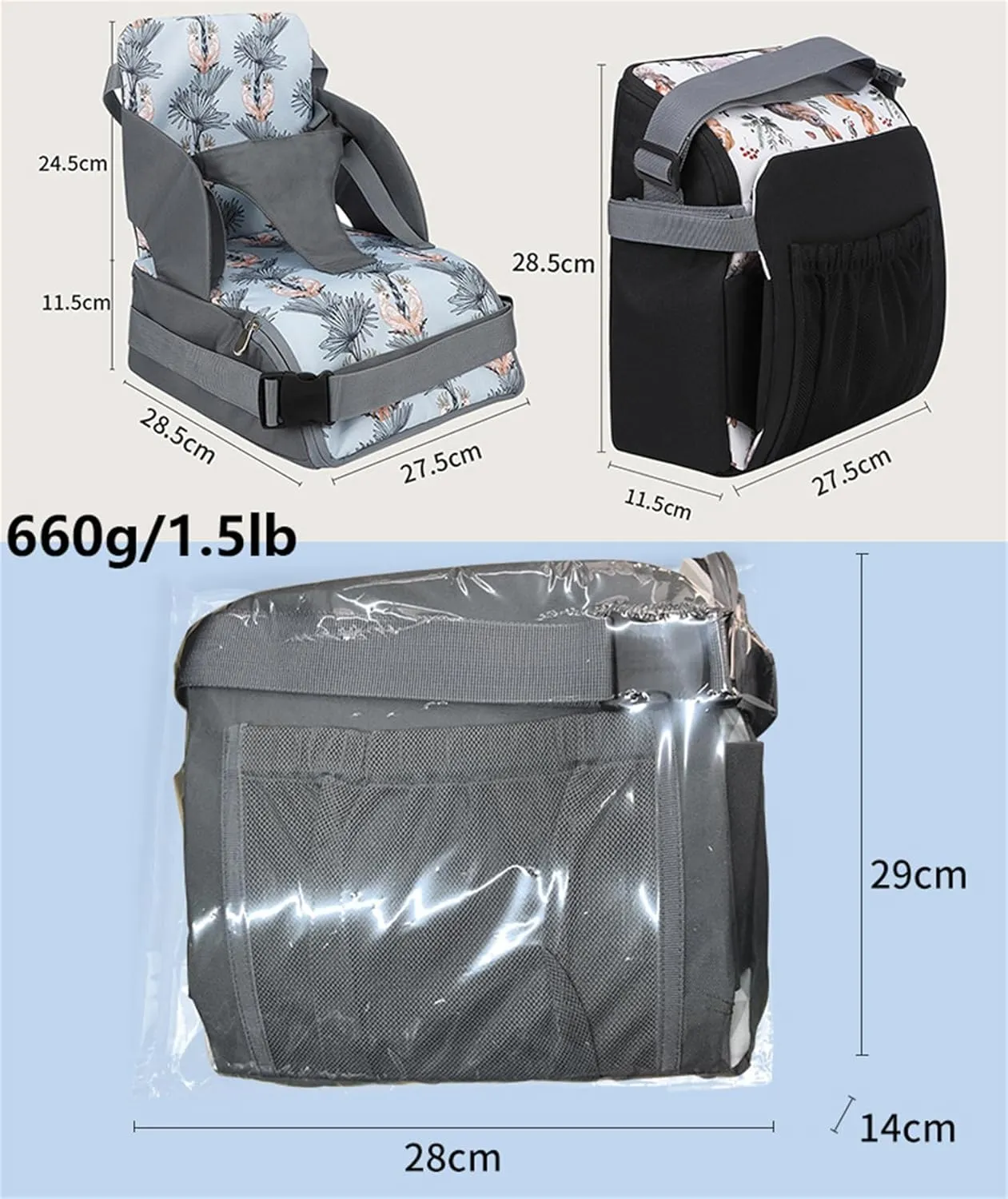 Chair Pad to Raise Seat Height, Dining Table Chair Seat Protector, Large Capacity Mommy Bag Shoulder Diaper Bag (Purple Flowers,Standard)