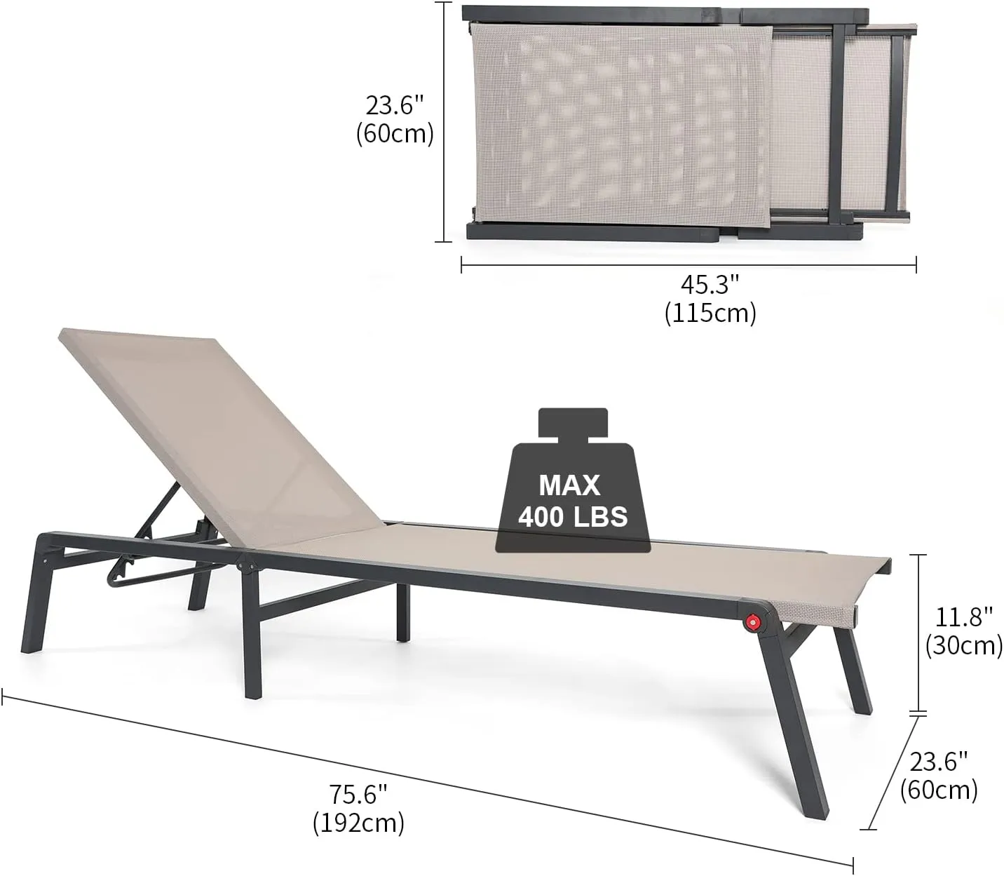 Chaise Lounge Outdoor, Aluminum Outdoor Chaise Lounge Set of 2 Assemble-Free, Patio Lounger Poolside Lay Flat Sunbathing Adjustable Backrest Pool Lounge Chair
