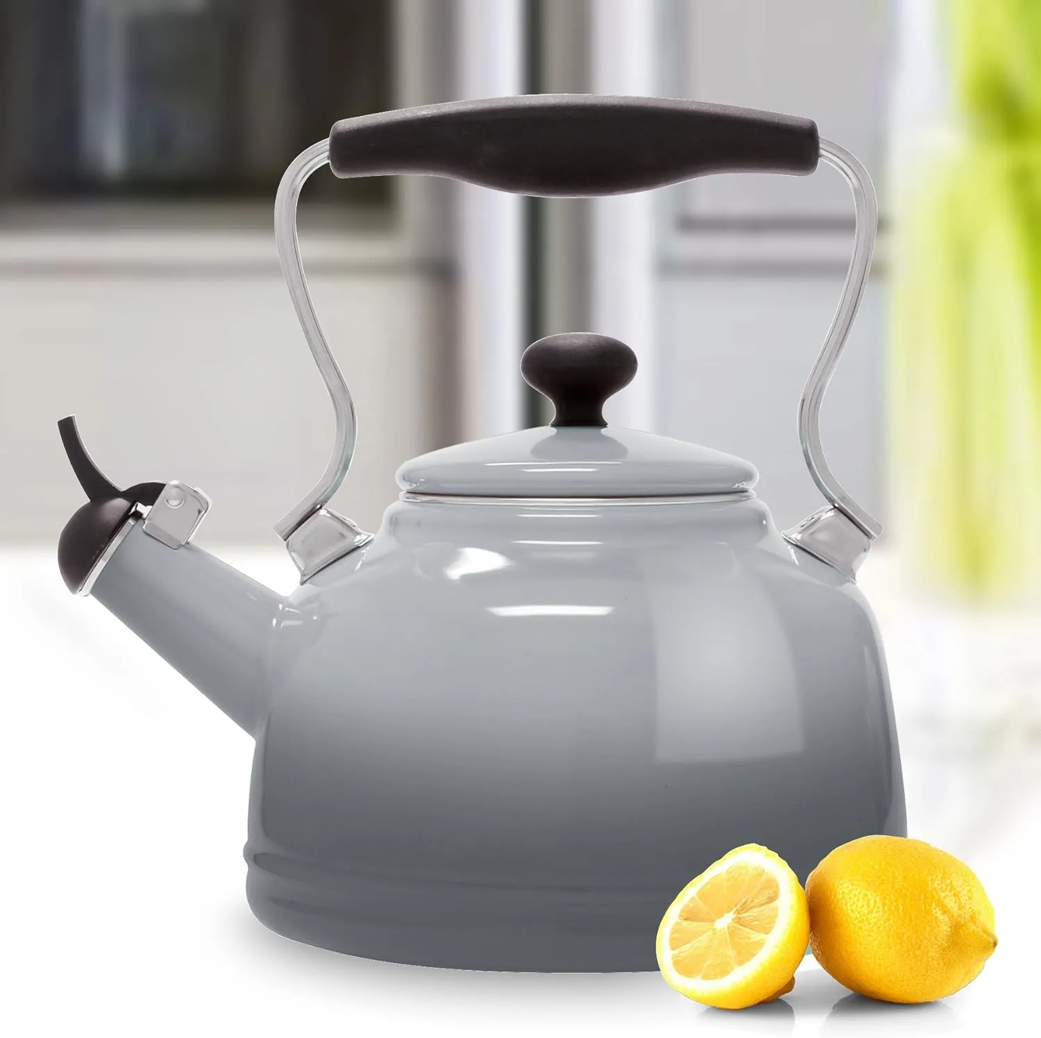 Chantal Tea Kettle, Vintage Series, Enamel on Steel, Whistling (Fade Grey)