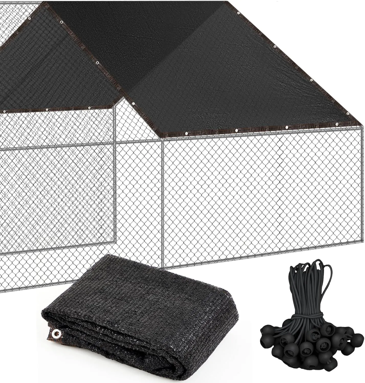 Chicken Coop Cover UV 90% Shade Cloth for Summer 11. 5 x 6. 6 ft Black Chicken Run Cages Cover with 20 Pcs Ball Bungees Cord Sunproof Sun Shade Netting Mesh for Outdoor Garden Patio Plant