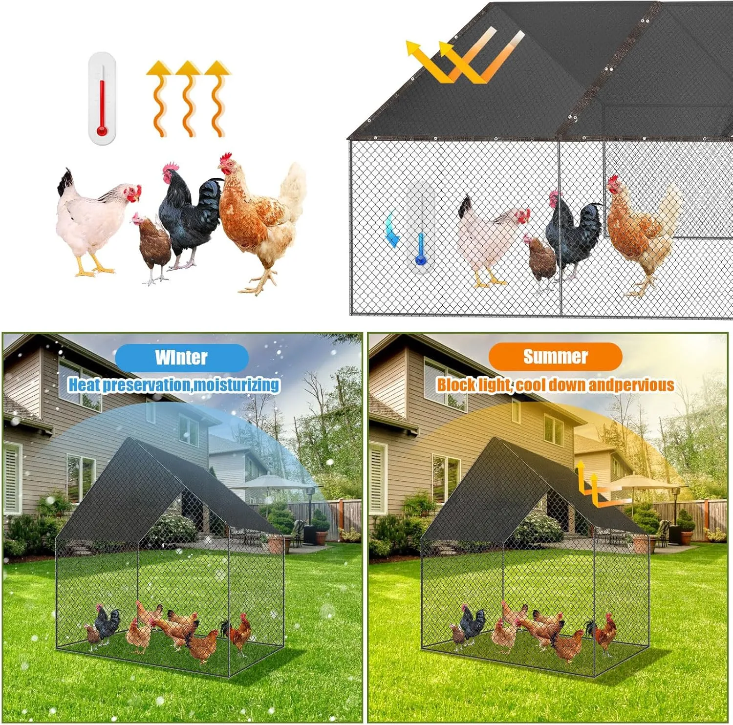 Chicken Coop Cover UV 90% Shade Cloth for Summer 11. 5 x 6. 6 ft Black Chicken Run Cages Cover with 20 Pcs Ball Bungees Cord Sunproof Sun Shade Netting Mesh for Outdoor Garden Patio Plant