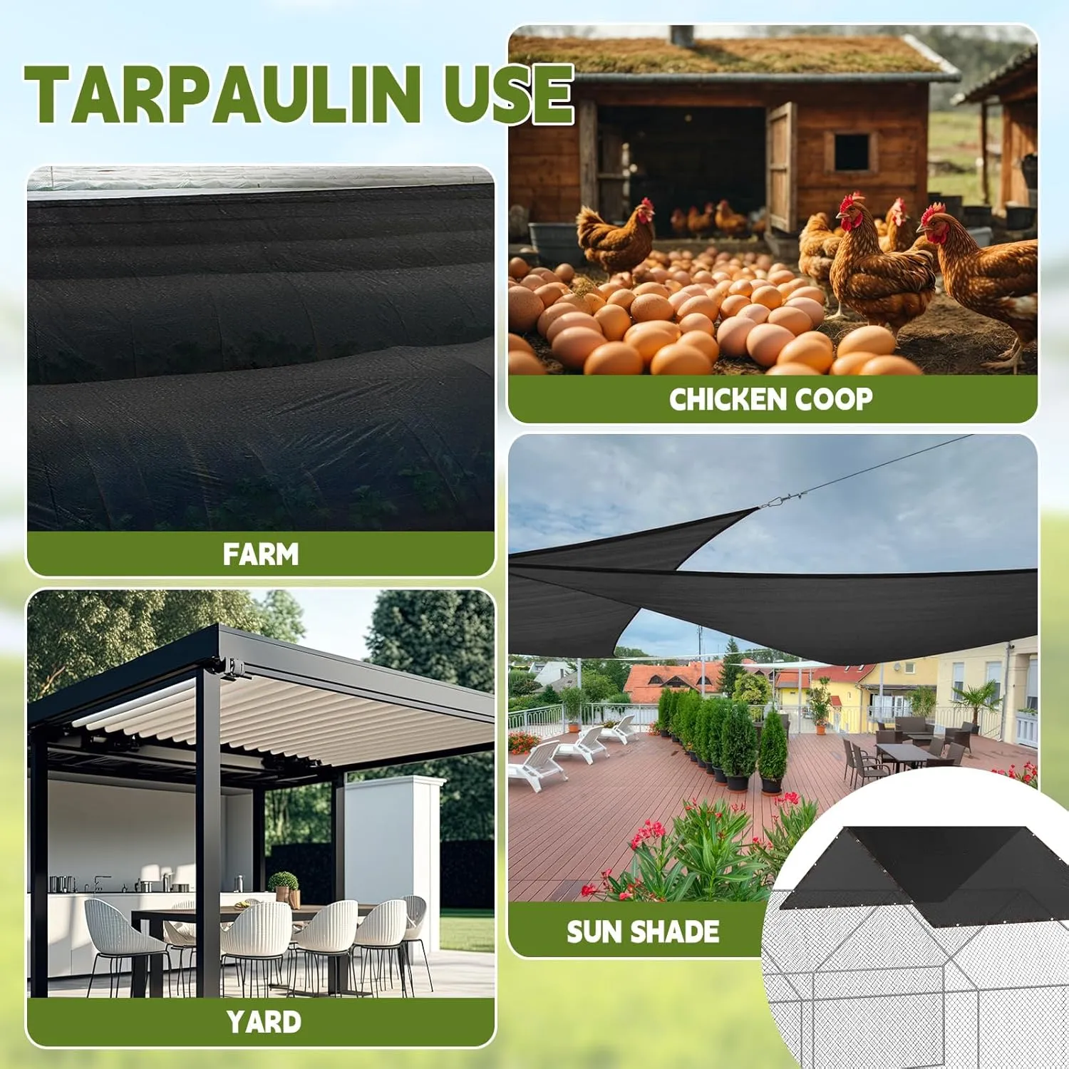 Chicken Coop Cover UV 90% Shade Cloth for Summer 14. 5 x 6. 6 ft Black Chicken Run Cages Cover with 20 Pcs Ball Bungees Cords Sunproof Sun Shade Netting Mesh for Outdoor Garden Patio Plants Yard