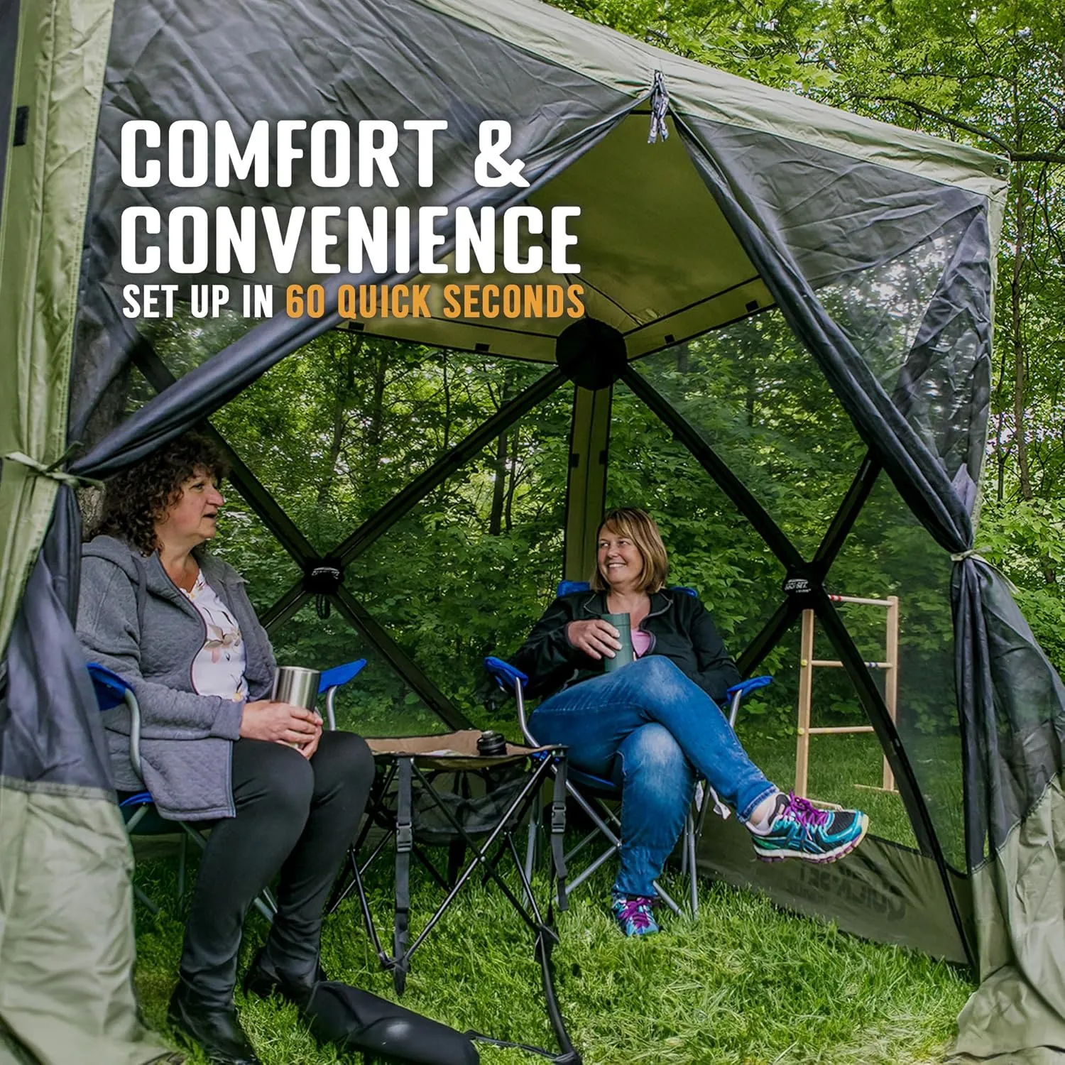 CLAM Pop Up Screen Tent, Outdoor Camping Gazebo Canopy, Traveler, 6' x 6', Green