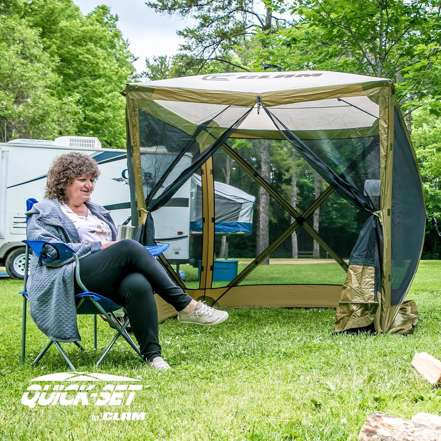 CLAM Pop Up Screen Tent, Outdoor Camping Gazebo Canopy, Traveler, 6' x 6', Green