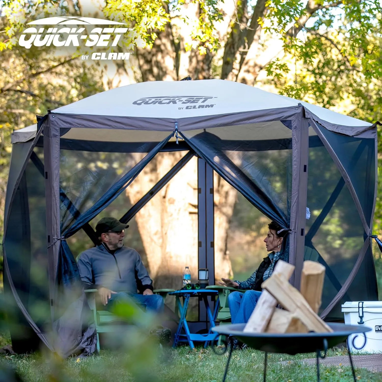 CLAM Pop Up Screen Tent, Outdoor Camping Gazebo Canopy, Venture, 9' x 9', Blue