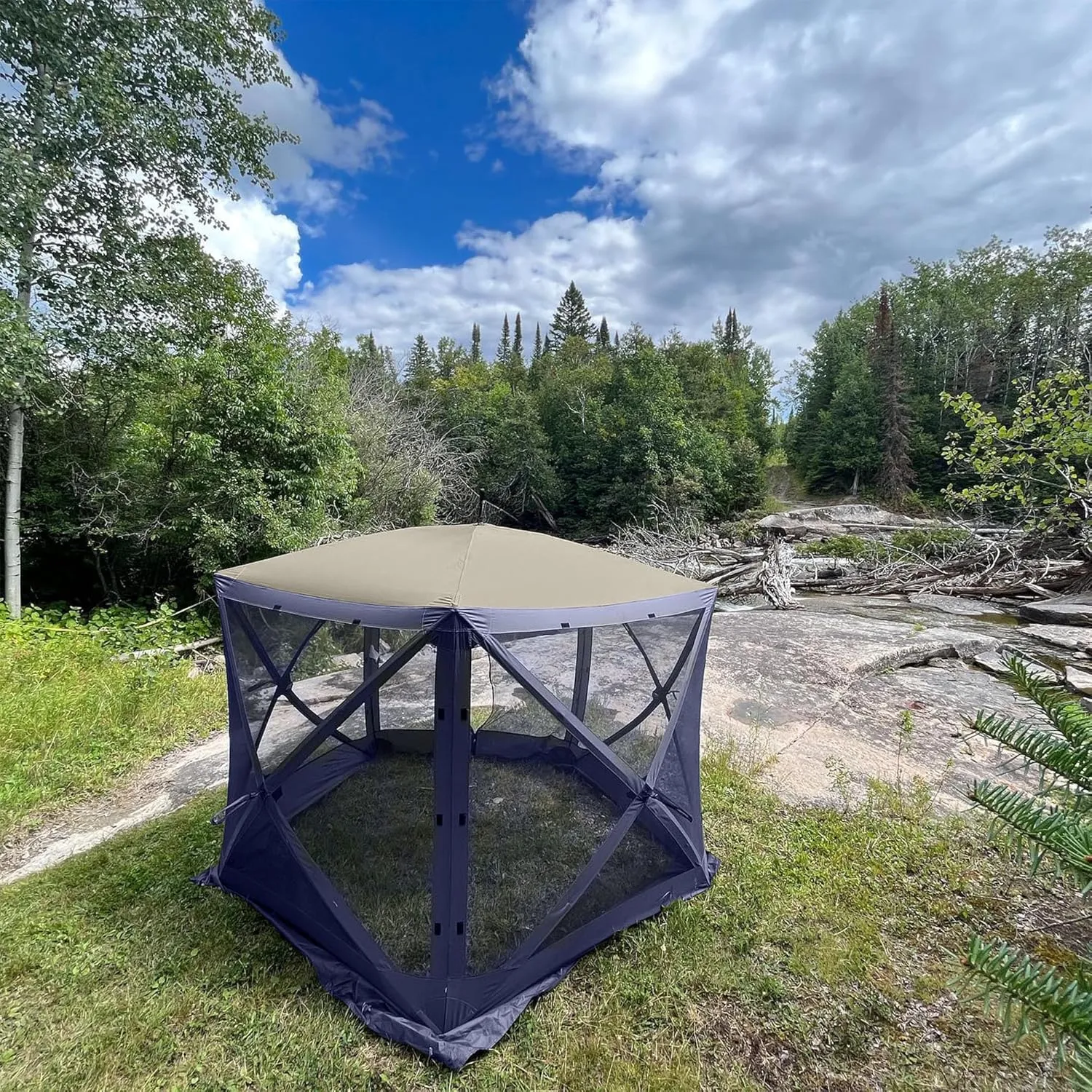 CLAM Pop Up Screen Tent, Outdoor Camping Gazebo Canopy, Venture, 9' x 9', Blue