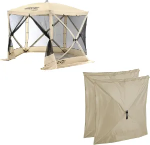 CLAM Quick Set Venture 9 x 9 Ft Portable Outdoor Camping Canopy Shelter, Tan   Clam Quick-Set Screen Hub Tent, Accessory Only, Tan (2 Pack)