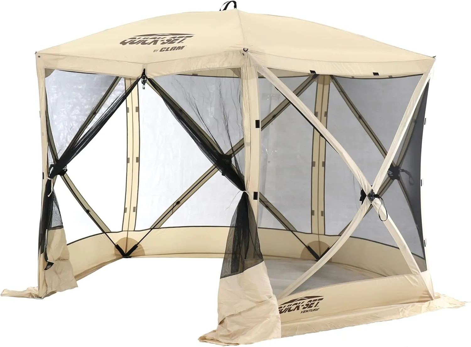 CLAM Quick Set Venture 9 x 9 Ft Portable Outdoor Camping Canopy Shelter, Tan   Clam Quick-Set Screen Hub Tent, Accessory Only, Tan (2 Pack)