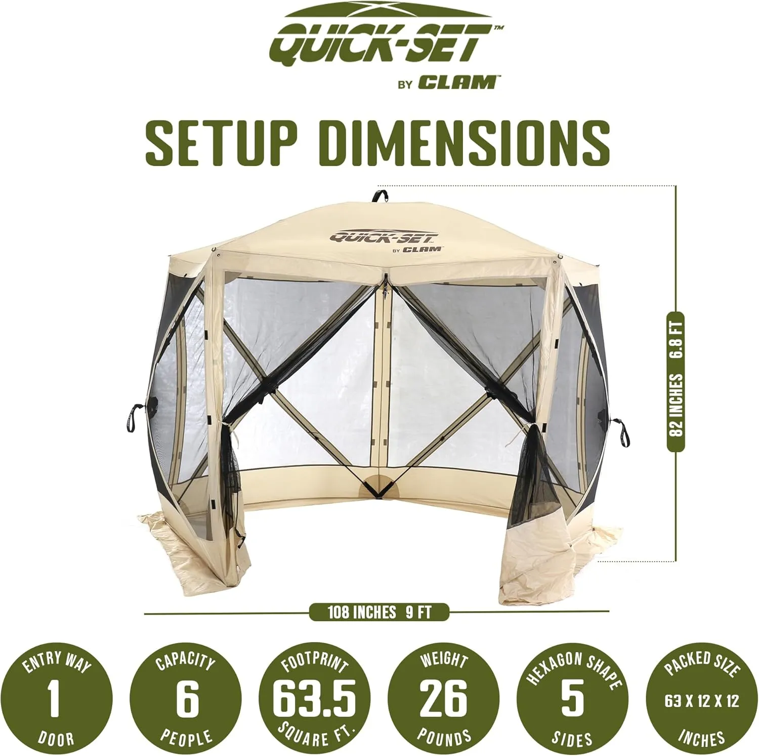 CLAM Quick Set Venture 9 x 9 Ft Portable Outdoor Camping Canopy Shelter, Tan   Clam Quick-Set Screen Hub Tent, Accessory Only, Tan (2 Pack)