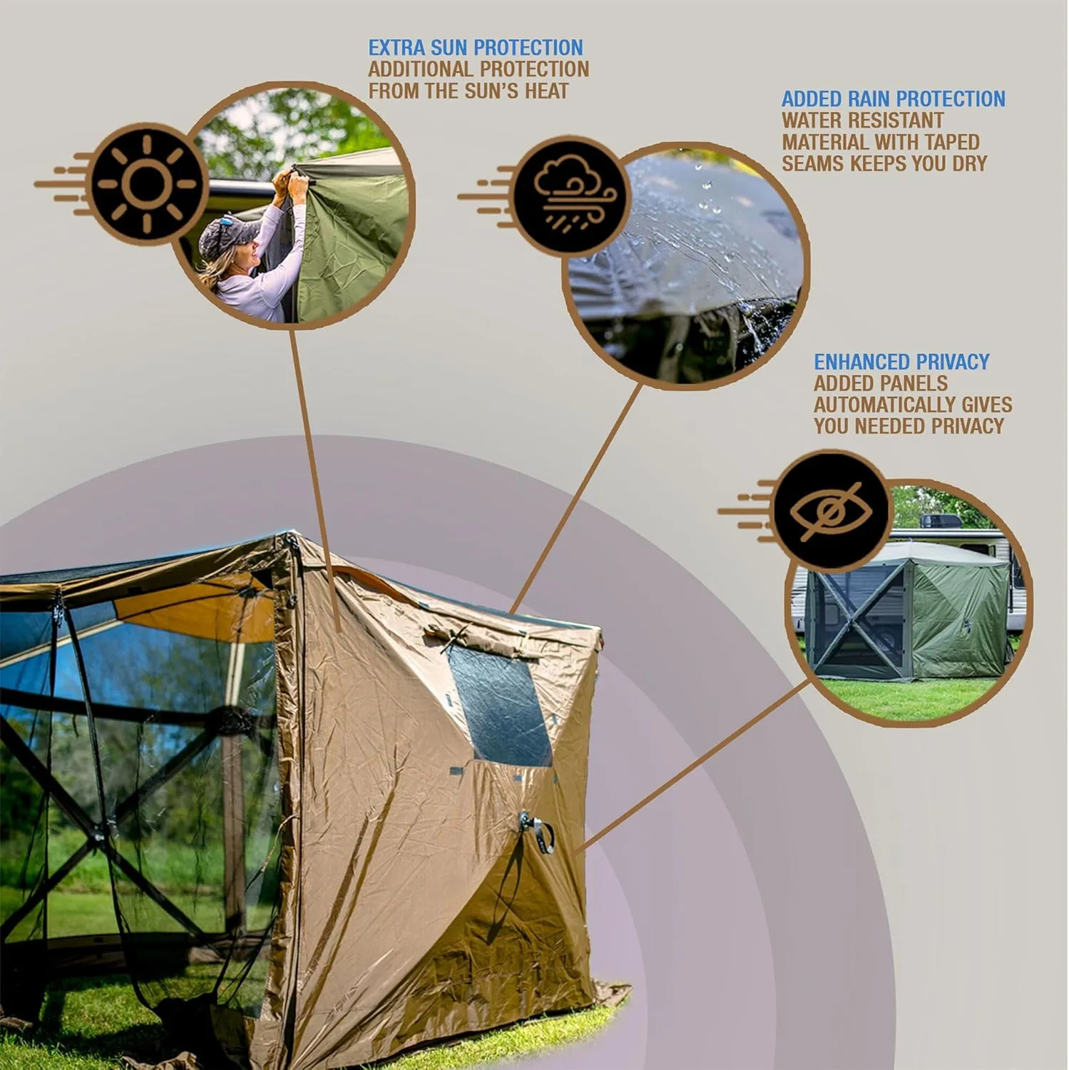 CLAM Quick Set Venture 9 x 9 Ft Portable Outdoor Camping Canopy Shelter, Tan   Clam Quick-Set Screen Hub Tent, Accessory Only, Tan (2 Pack)