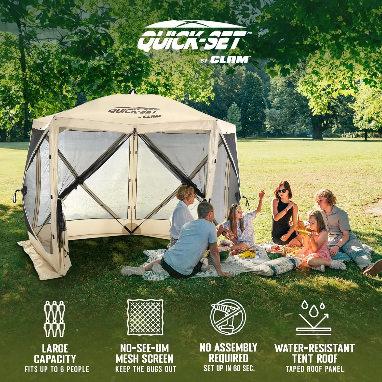 CLAM Quick Set Venture 9 x 9 Ft Portable Outdoor Camping Canopy Shelter, Tan   Clam Quick-Set Screen Hub Tent, Accessory Only, Tan (2 Pack)