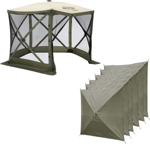 CLAM Quick Set Venture 9x9 Ft Portable Outdoor Camping Canopy Shelter, Green/Tan   Clam Quick Set Screen Hub Tent Wind & Sun Panels, Green (2 Pack)