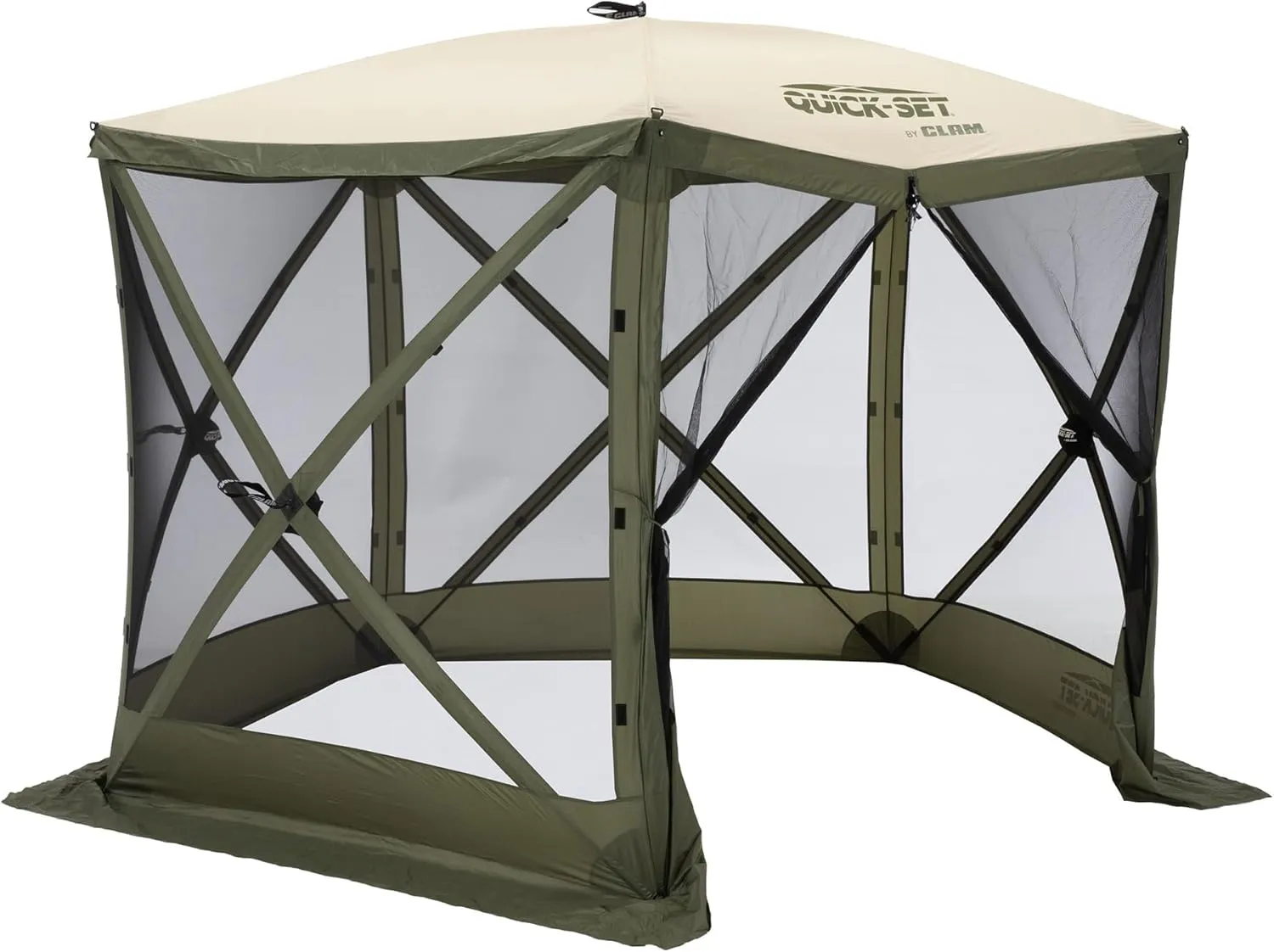 CLAM Quick Set Venture 9x9 Ft Portable Outdoor Camping Canopy Shelter, Green/Tan   Clam Quick Set Screen Hub Tent Wind & Sun Panels, Green (2 Pack)