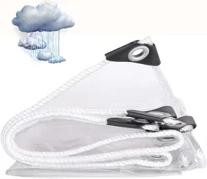 Clear Heavy Duty Waterproof Tarp 9.8x23.0ft, Clear PVC Plastic Tarp, Transparent Tarpaulin, Transparent Tarp Cover, PVC Plastic Cover with Grommets, Dustproof & Rainproof
