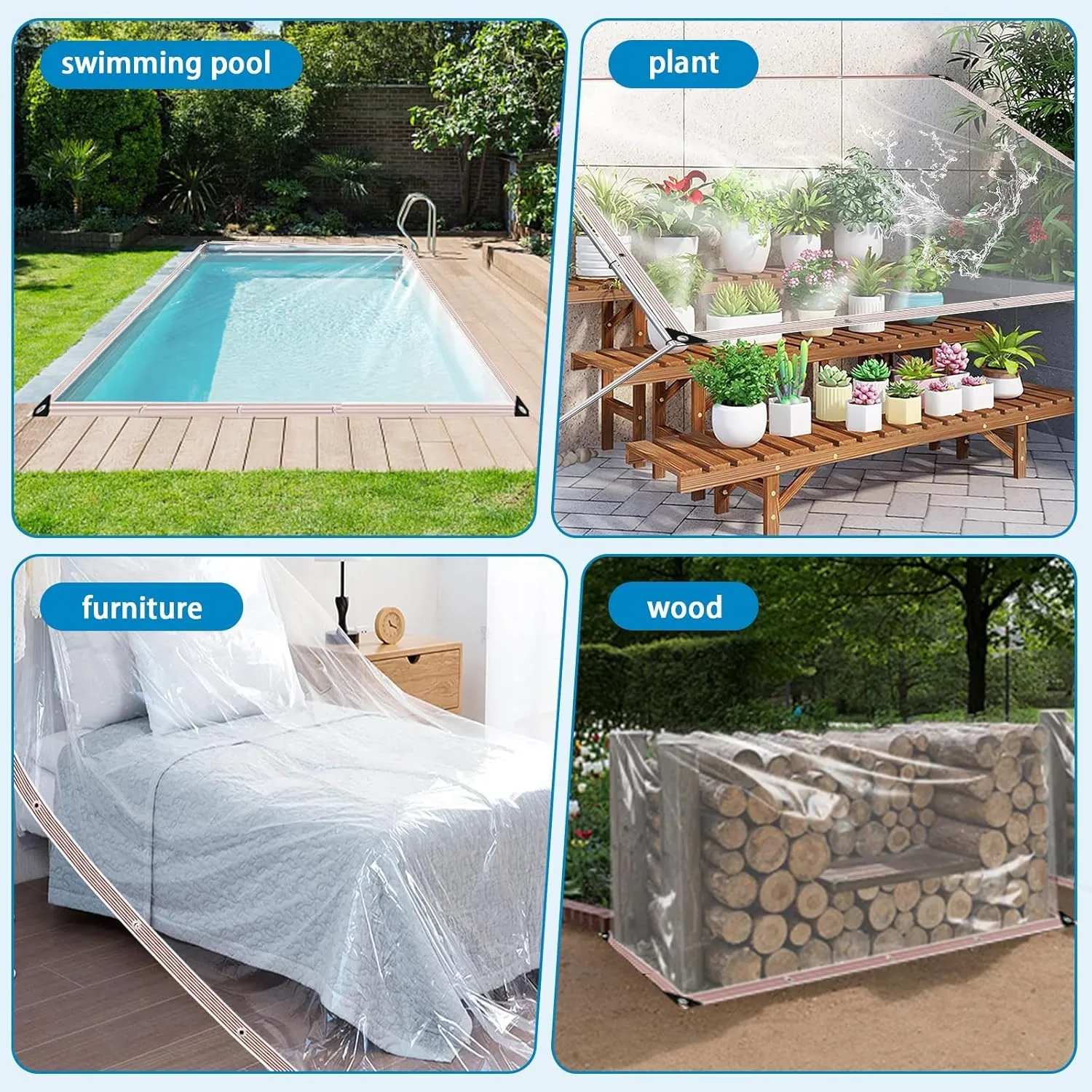 Clear Tarps Waterproof with Grommets 7x10ft,Clear Plastic Tarp Heavy Duty Transparent PVC Vinyl Tarpaulin for Outdoor,Plant,Garden,Chicken Coop,Patio,Cat Litter