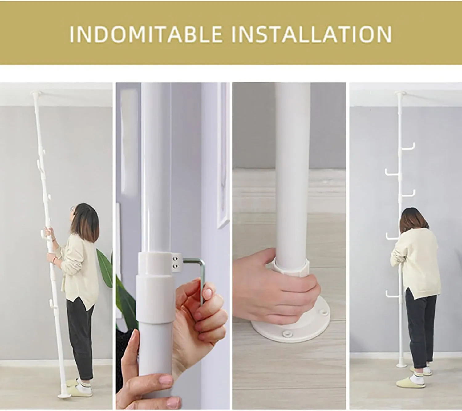 Coat Hanger Floor Hanger,Corner Laundry Pole Coat Tree Hanger Telescopic Clothing Drying Rack Floor to Ceiling Tension Shelf Rod Metal Storage Organizer Stand