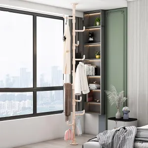 Coat Hanger Floor Hanger,Corner Laundry Pole Coat Tree Hanger Telescopic Clothing Drying Rack Floor to Ceiling Tension Shelf Rod Metal Storage Organizer Stand