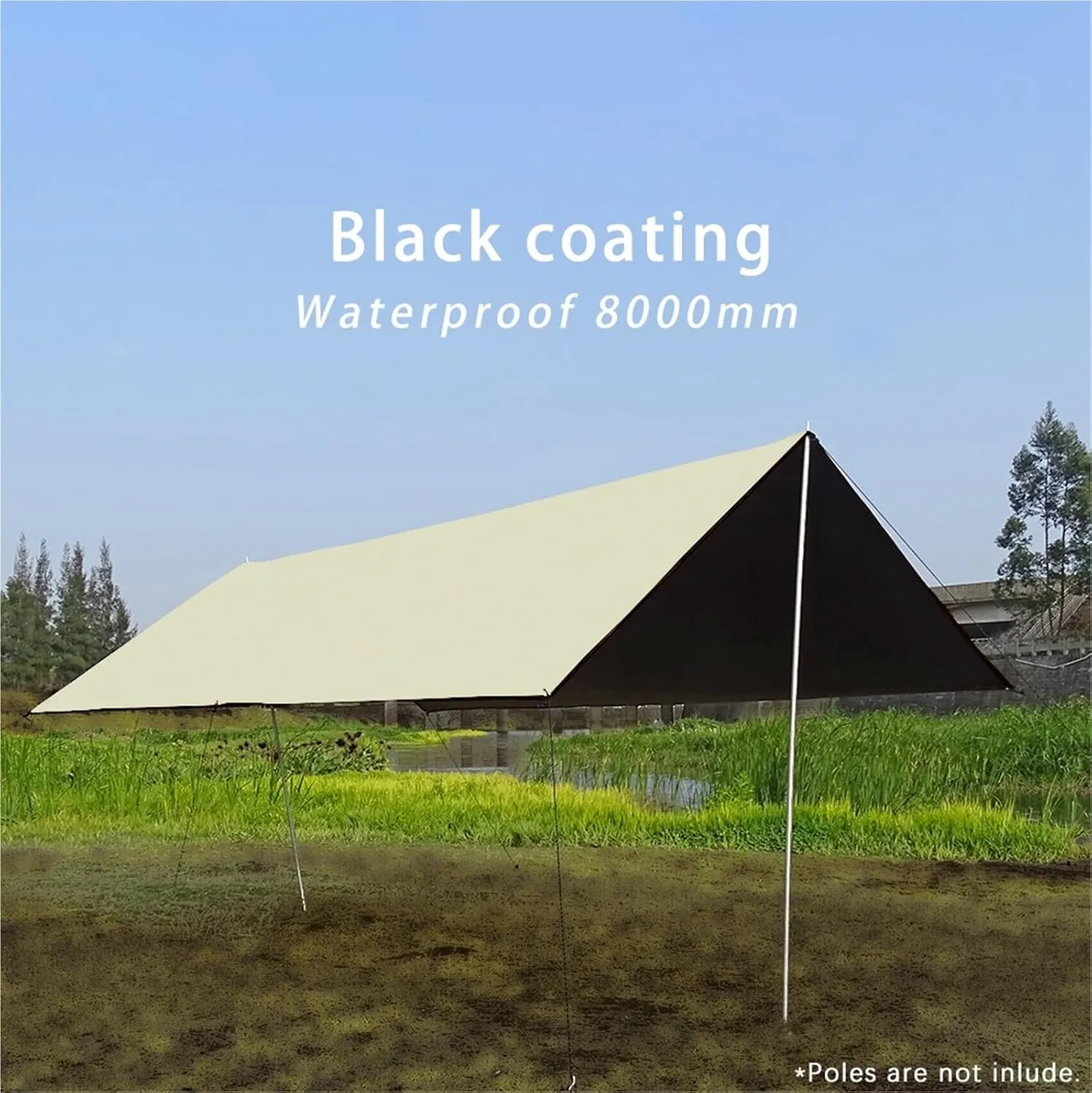 Coating Tarp Block Ourdoor Camping Waterproof Sun Shelter 3x3 3x4 3x5 Coated Beach Sunshade Canopy Without Poles for Outdoors, Picnic(Kit A (no Accessory),3 * 5M)