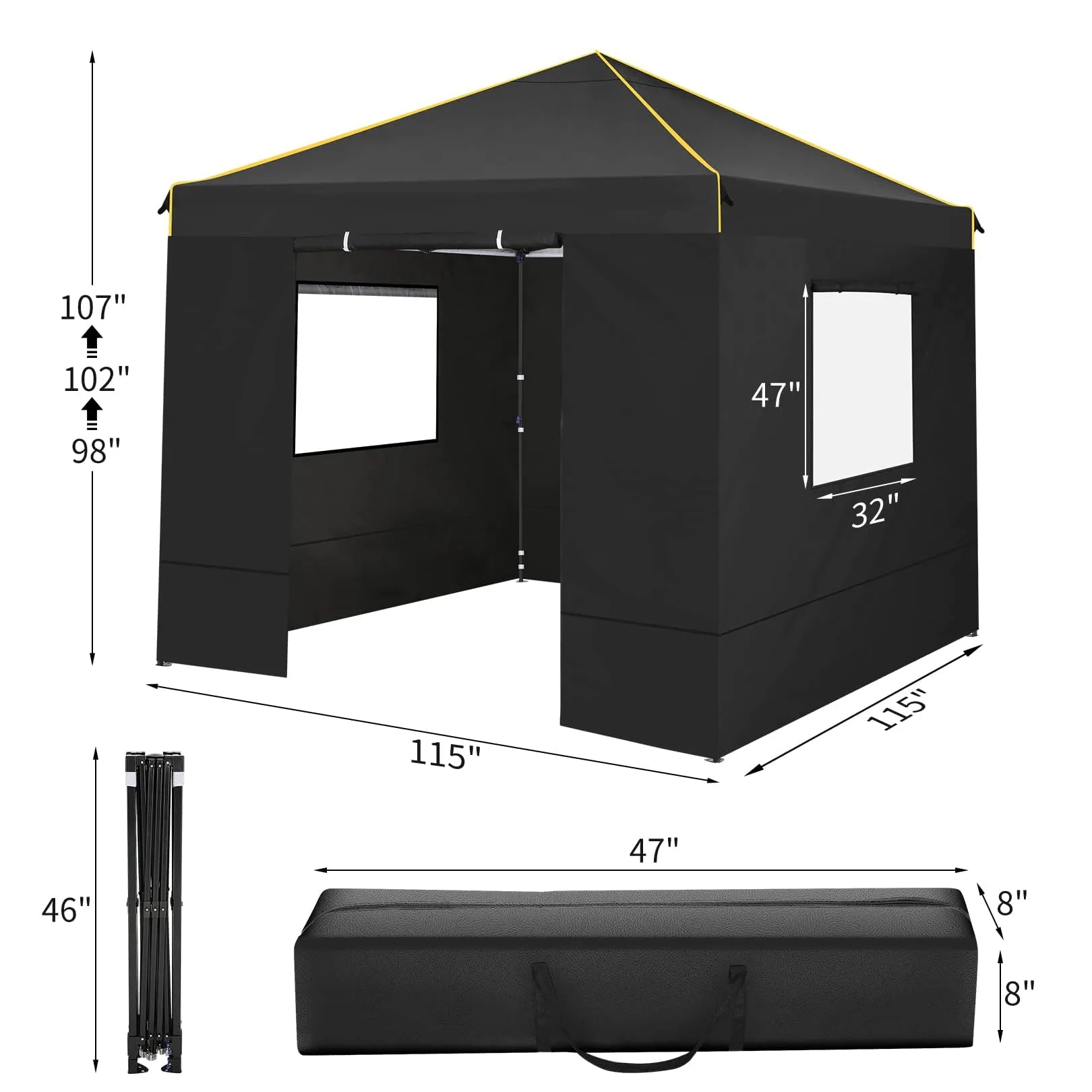 COBIZI 10x10 Pop Up Canopy Gazebo with Mesh Windows 2.0, Easy up Canopy Tent 10x10, Portable Waterproof Outdoor Canopie with 4 Removable Sidewalls & Carry Bag & 4 Stakes & Ropes, Black