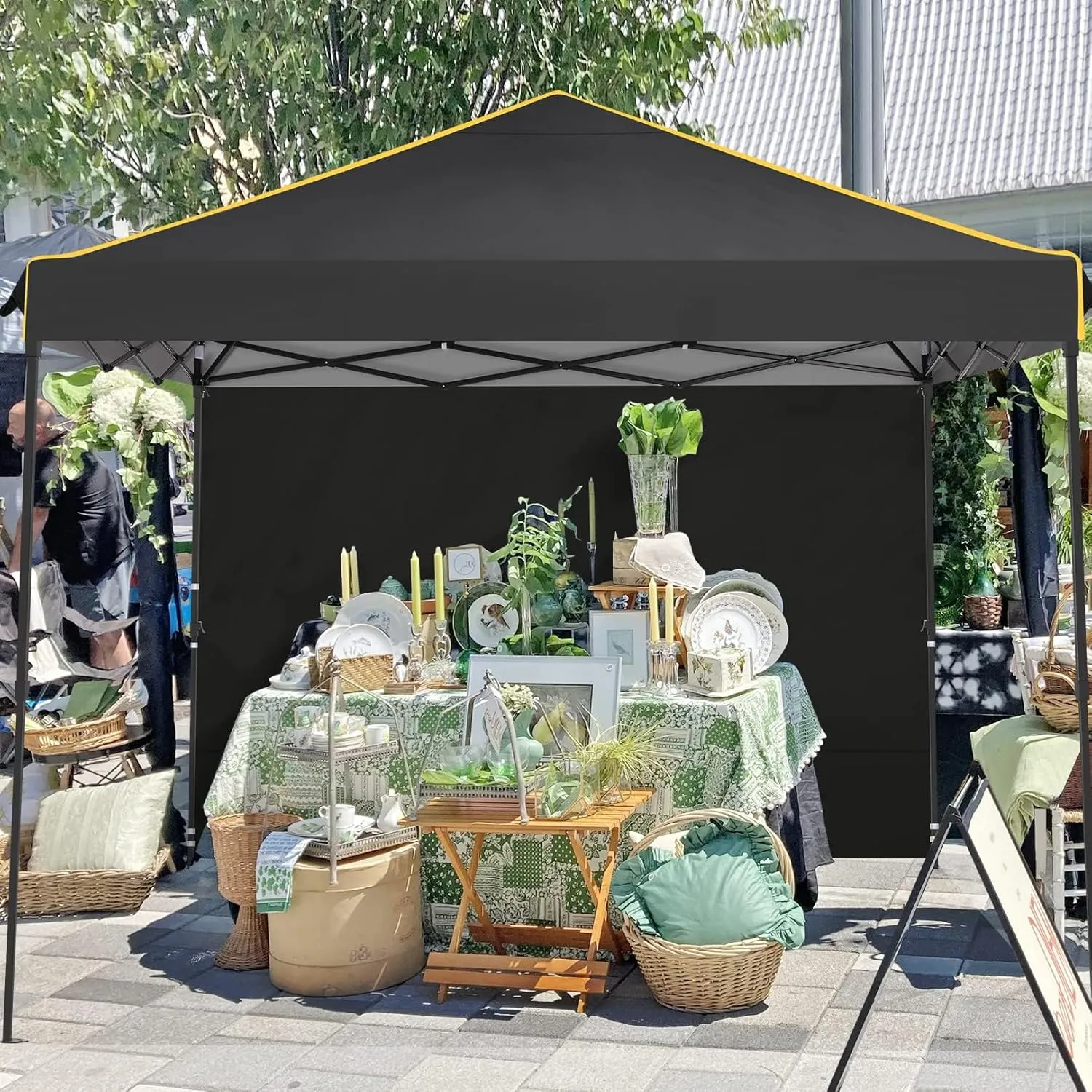 COBIZI 10x10 Pop Up Canopy Gazebo with Mesh Windows 2.0, Easy up Canopy Tent 10x10, Portable Waterproof Outdoor Canopie with 4 Removable Sidewalls & Carry Bag & 4 Stakes & Ropes, Black