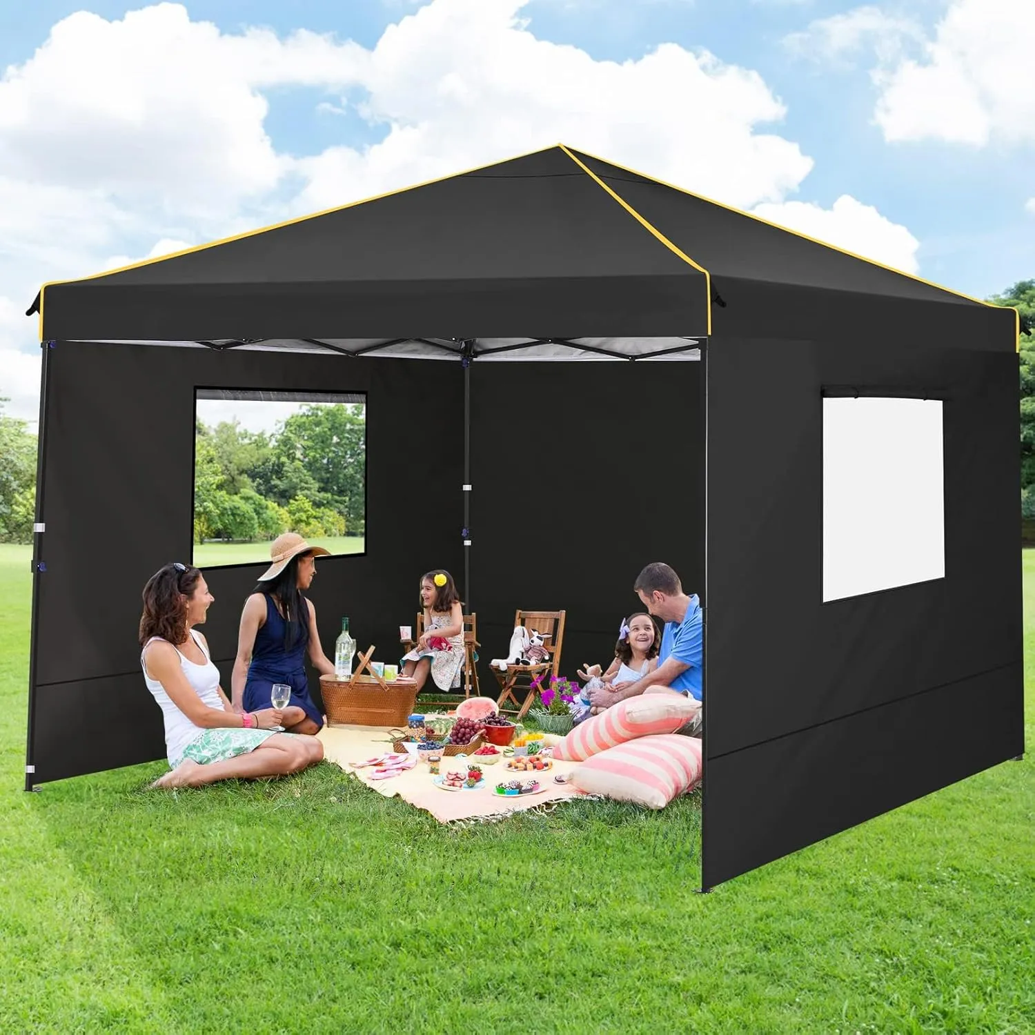 COBIZI 10x10 Pop Up Canopy Gazebo with Mesh Windows 2.0, Easy up Canopy Tent 10x10, Portable Waterproof Outdoor Canopie with 4 Removable Sidewalls & Carry Bag & 4 Stakes & Ropes, Black