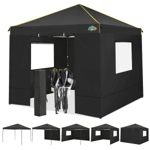 COBIZI 10x10 Pop Up Canopy Gazebo with Mesh Windows 2.0, Easy up Canopy Tent 10x10, Portable Waterproof Outdoor Canopie with 4 Removable Sidewalls & Carry Bag & 4 Stakes & Ropes, Black