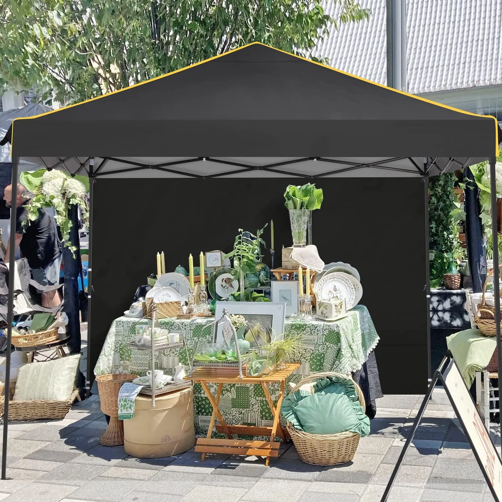 COBIZI 10x10 Pop Up Canopy Gazebo with Mesh Windows 2.0, Easy up Canopy Tent 10x10, Portable Waterproof Outdoor Canopie with 4 Removable Sidewalls & Carry Bag & 4 Stakes & Ropes, Black