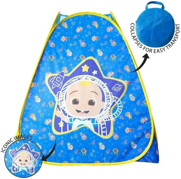 Cocomelon 3 Piece Slumber Set with Kids Indoor Outdoor UPF 30  Pop Up Play Tent with Pillow and Flashlight