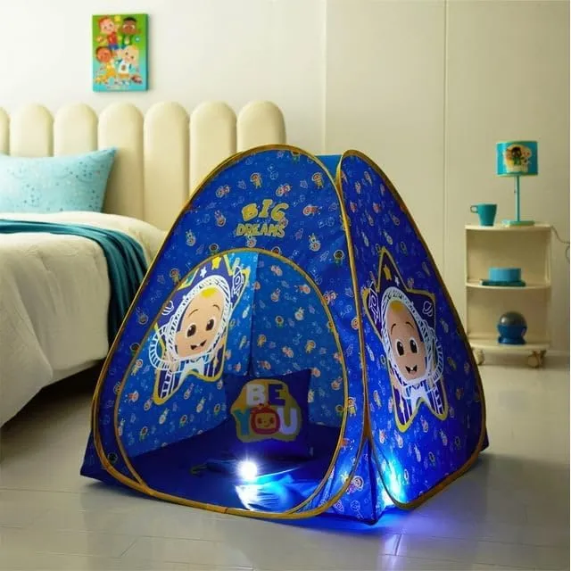 Cocomelon 3 Piece Slumber Set with Kids Indoor Outdoor UPF 30  Pop Up Play Tent with Pillow and Flashlight