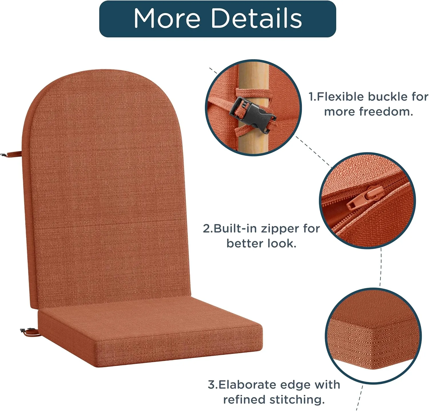 Codi Adirondack Chair Cushion – Thick Padded Outdoor Seat for Patio & Porch, Fade Resistant Waterproof Fabric with Ties, Spice