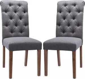 COLAMY Button Tufted Dining Chairs Set of 2, Parsons Upholstered Fabric Dining Room Chairs Kitchen Chairs with Wood Legs and Padded Seat, Dark Grey
