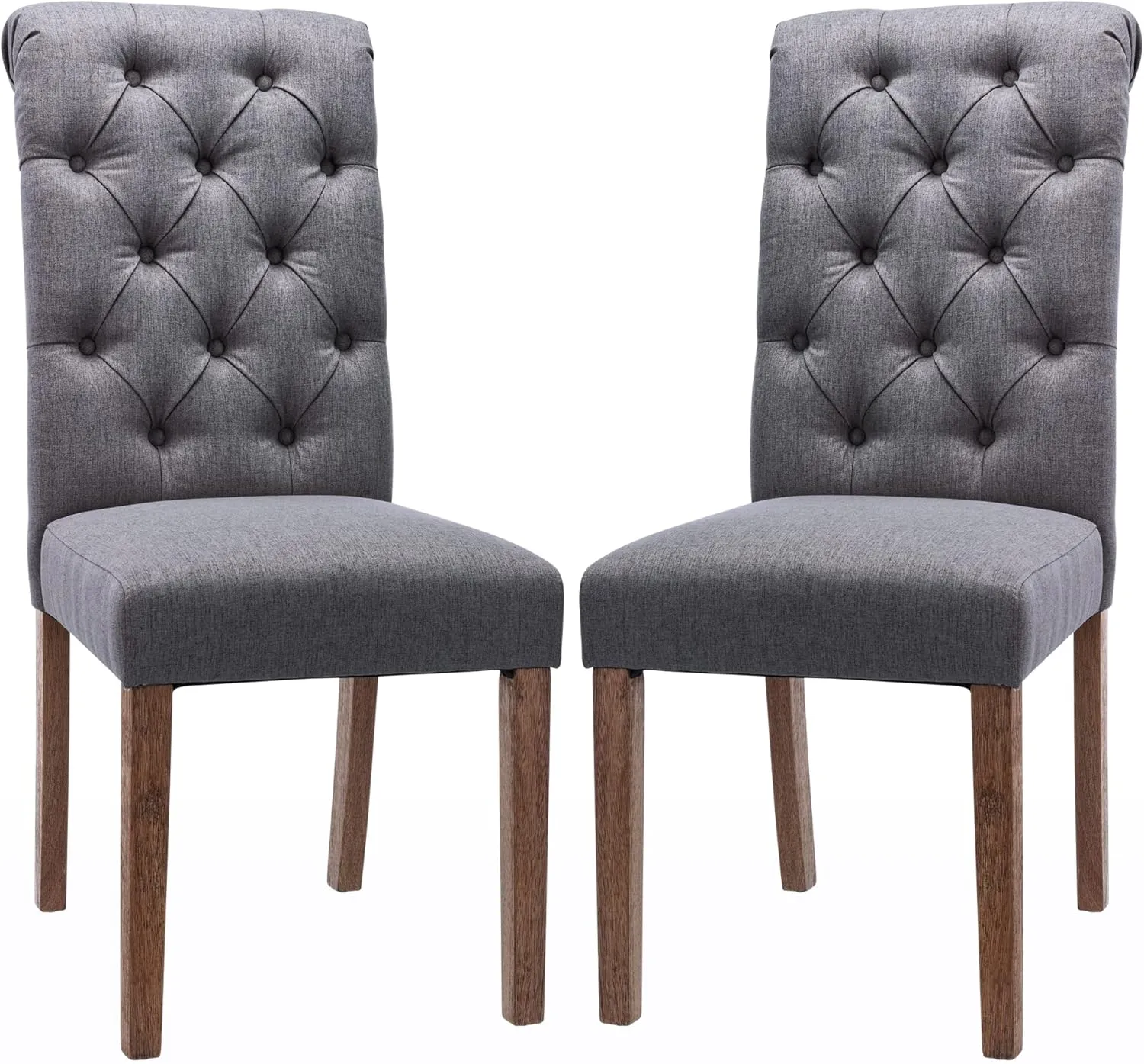 COLAMY Button Tufted Dining Chairs Set of 2, Parsons Upholstered Fabric Dining Room Chairs Kitchen Chairs with Wood Legs and Padded Seat, Dark Grey