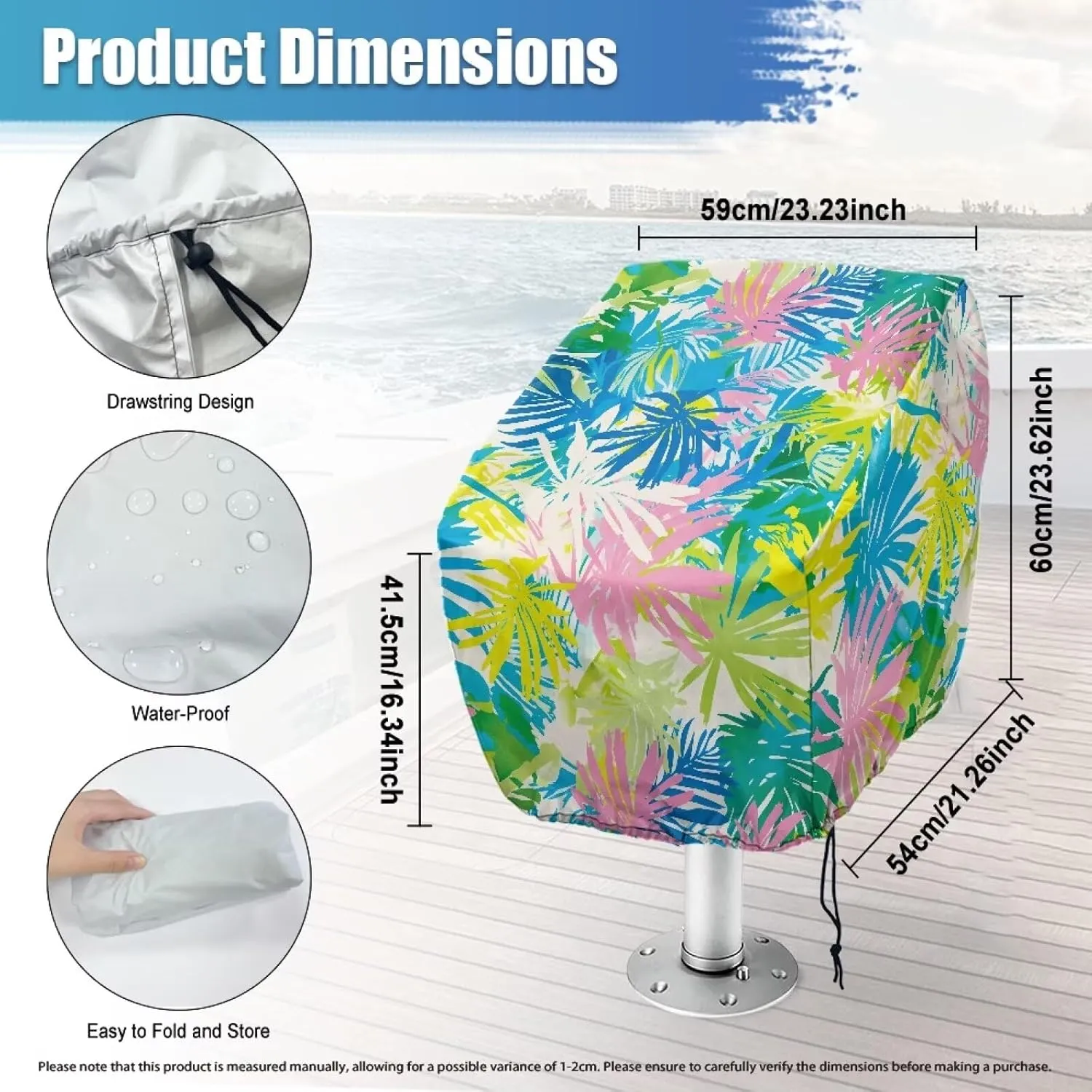 Color Palm Leaf Boat Folding Seat Cover Silver-Plated Polyester Weather Resistant Material Captain's Chair Cover Full Length Protection for Your Boat Seat Cover
