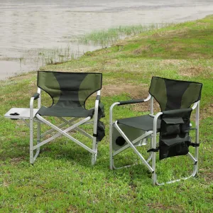 Comfortable and Convenient 2-Piece Padded Folding Outdoor Chair Set with Side Table, Lightweight Aluminum for Camping, Picnics, Fishing, Green