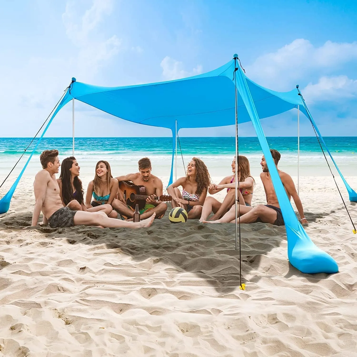 COMMOUDS Beach Tent Canopy with 4 Aluminum Poles, UPF50  Pop Up Beach Sun Shade, Portable Beach Sun Shelter, Easy Set Up for Camping, Fishing, Backyard and Outdoor