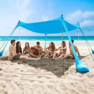 COMMOUDS Beach Tent Canopy with 4 Aluminum Poles, UPF50  Pop Up Beach Sun Shade, Portable Beach Sun Shelter, Easy Set Up for Camping, Fishing, Backyard and Outdoor