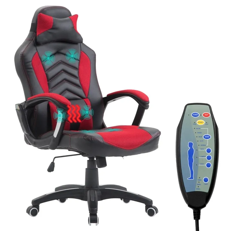 Computer Gaming Chair With Massage 5 Modes,and 6 Vibrating Point  Racing Style Heated Desk Chair Swivel Rolling Chair with Headrest,