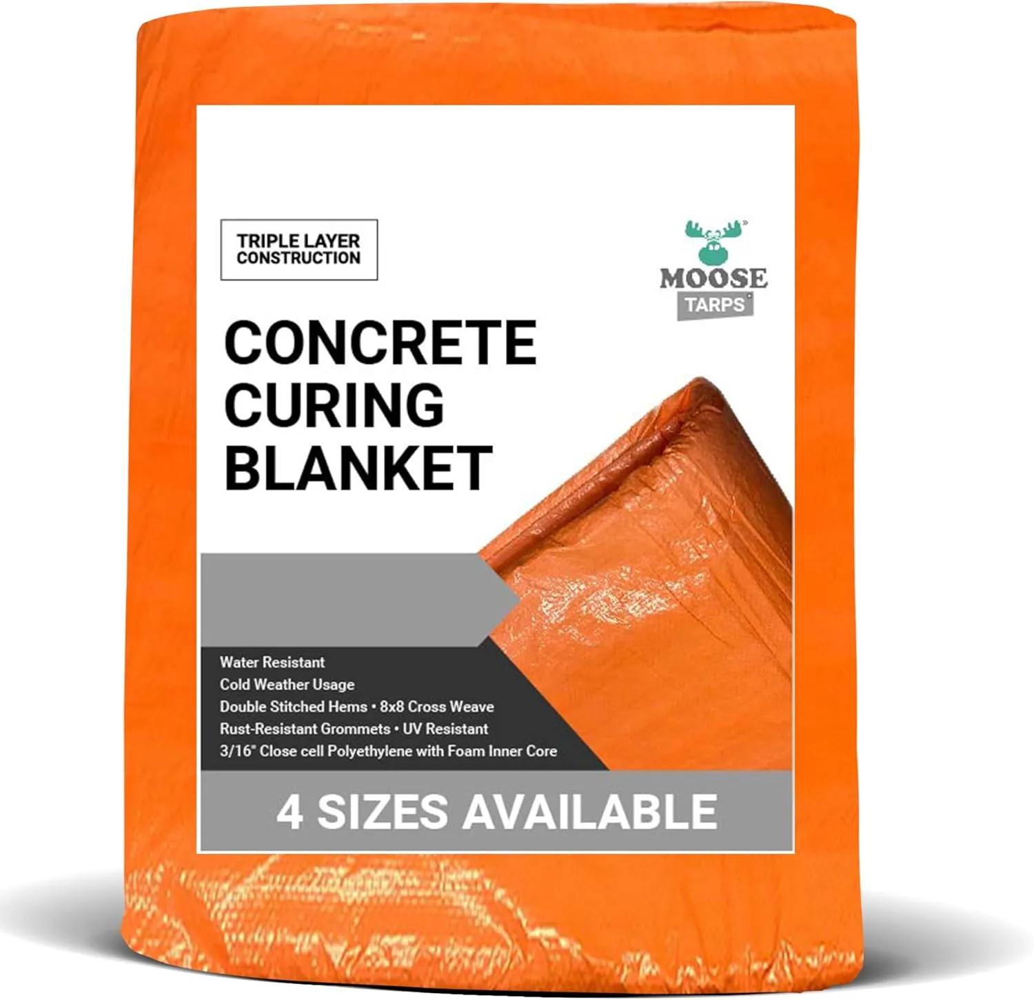 Concrete Curing Blanket Cover - Heavy Duty PE Coated Woven Insulated Foam Core for Cement, Construction, Landscaping - Tear & Water Resistant - 12 x 20 Ft - Indoor/Outdoor Tarp (Orange)