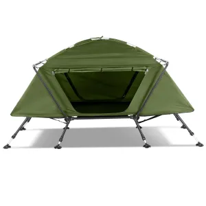 COOKCOK Camping Tent, with Storage Bag, Adjustable Feet, Iron Stands, Camping Bed, 84.6"x 34.5"x 49.2", Army Green