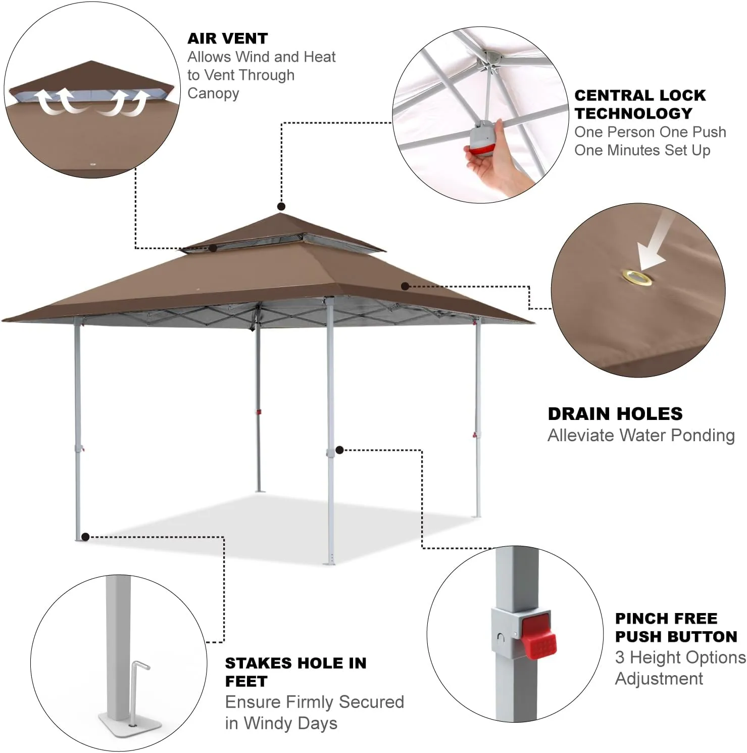 COOSHADE 13x13Ft Pop Up Canopy Tent Instant Folding Shelter 169 Square Feet Large Outdoor Sun Protection Shade(Coffee)