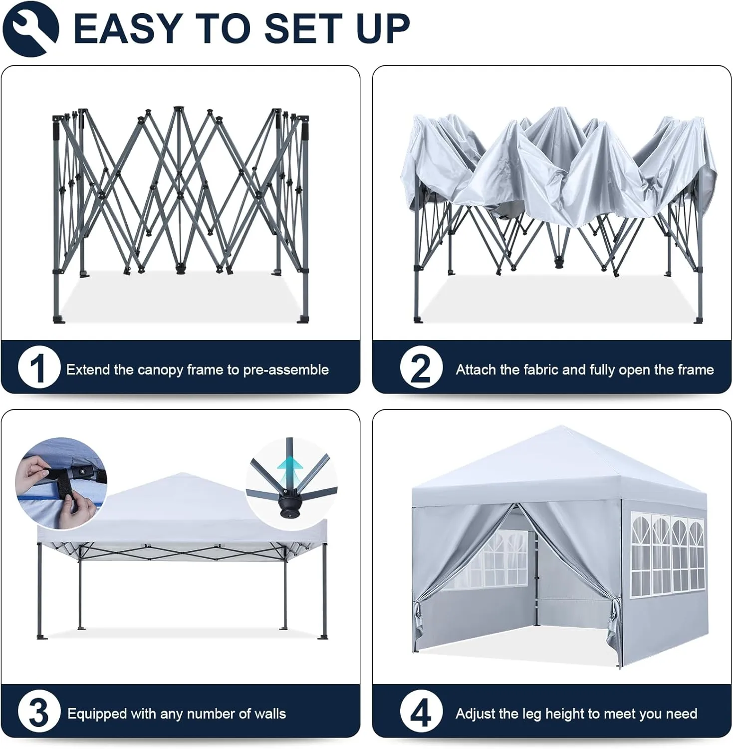 COOSHADE 8x8 Ft Pop up Canopy Tent Enclosed Instant Folding Canopy Shelter with Elegant Church Window Outdoor Pavilion Cater Party Wedding BBQ Events Tent(White)