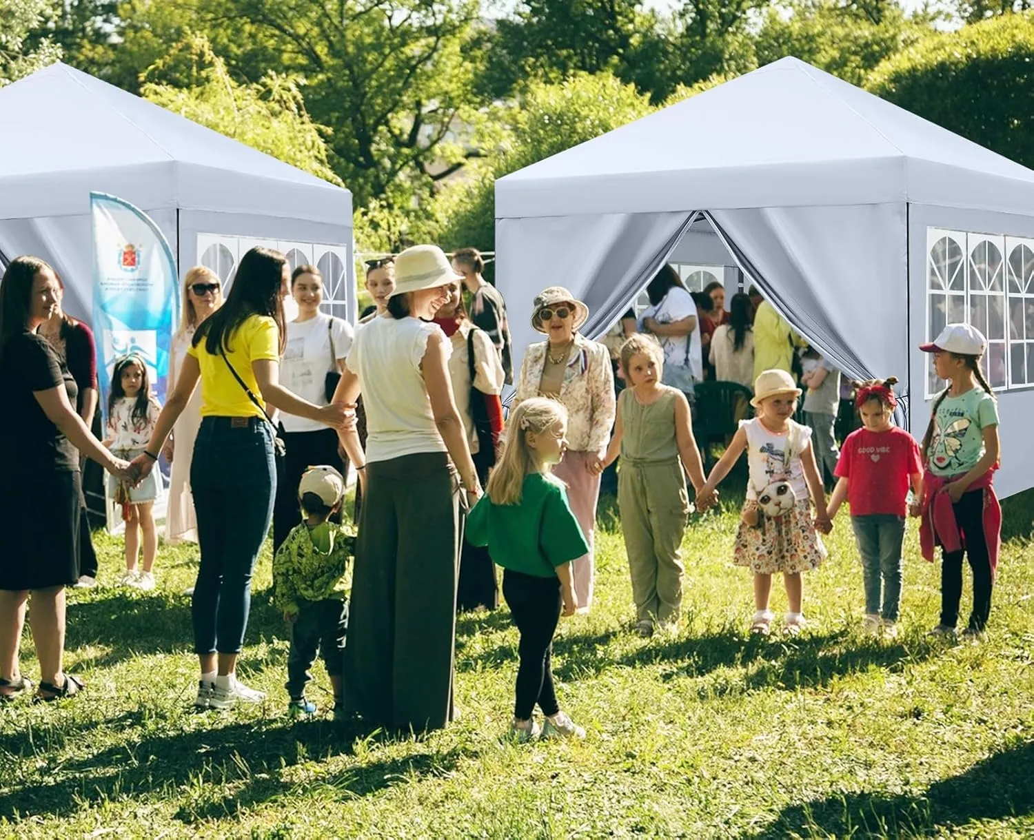 COOSHADE 8x8 Ft Pop up Canopy Tent Enclosed Instant Folding Canopy Shelter with Elegant Church Window Outdoor Pavilion Cater Party Wedding BBQ Events Tent(White)