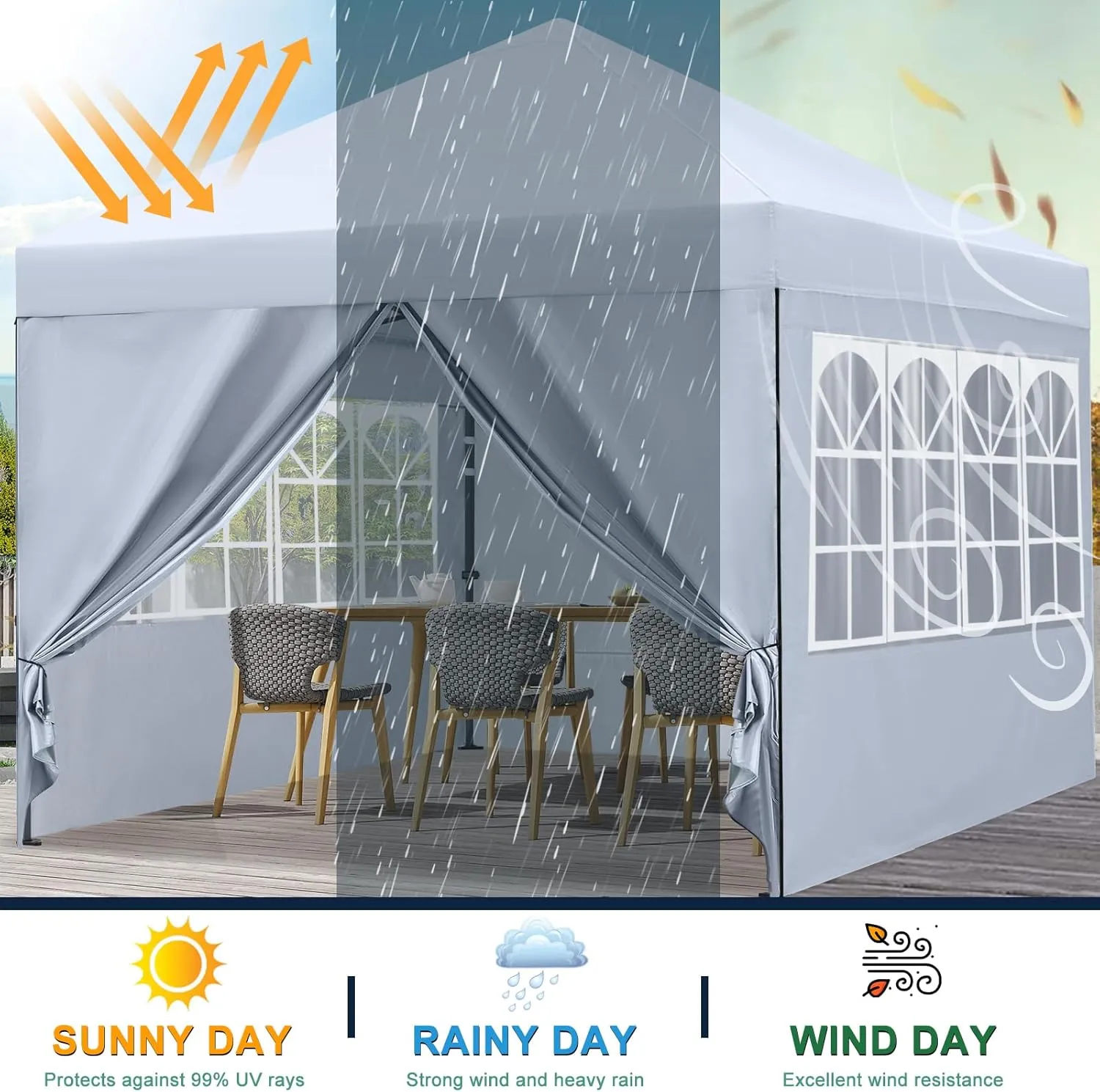 COOSHADE 8x8 Ft Pop up Canopy Tent Enclosed Instant Folding Canopy Shelter with Elegant Church Window Outdoor Pavilion Cater Party Wedding BBQ Events Tent(White)