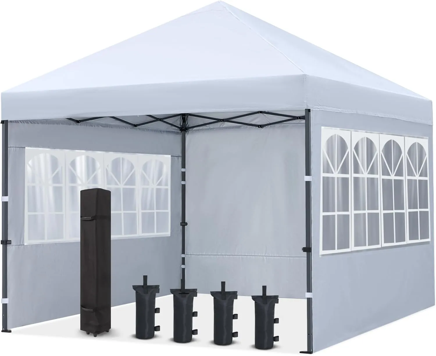 COOSHADE 8x8 Ft Pop up Canopy Tent Enclosed Instant Folding Canopy Shelter with Elegant Church Window Outdoor Pavilion Cater Party Wedding BBQ Events Tent(White)