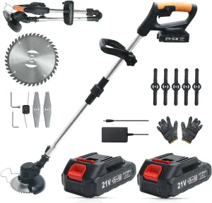 Cordless Weed Wacker,Electric Weed Eater,2 Batteries,Compact and Lightweight for Easy Use Grass Trimmer Cordless,Customizable Height and Flexible Trimming Weed Erimmer Black