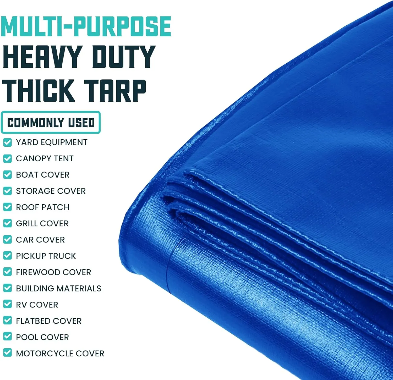 Core Tarps Extra Heavy Duty 16 Mil Tarp Cover, Waterproof, UV Resistant, Rip and Tear Proof, Poly Tarpaulin with Reinforced Edges for Roof, Camping, Patio, Pool, Boat (Blue 16′ X 20′)