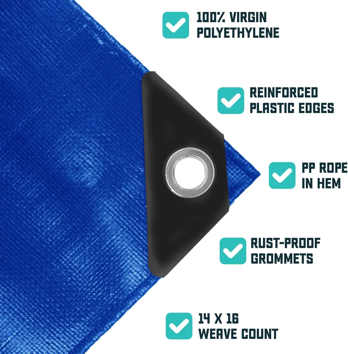 Core Tarps Extra Heavy Duty 16 Mil Tarp Cover, Waterproof, UV Resistant, Rip and Tear Proof, Poly Tarpaulin with Reinforced Edges for Roof, Camping, Patio, Pool, Boat (Blue 16′ X 20′)